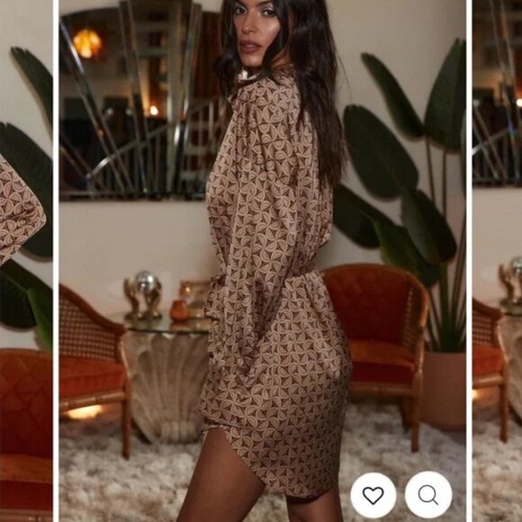 NWT 12th Tribe AFTER DARK BROWN RETRO SATIN MINI DRESS Small **Sold out online** - Picture 5 of 7